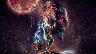 Woman gun space demon creature - a space background free wallpaper