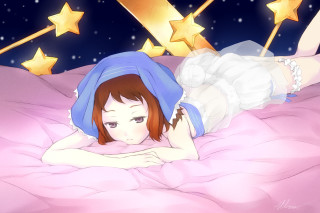 Girl laying bed stars background - the bed free wallpaper