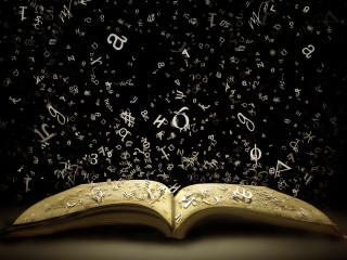 Open book letters flying black - an open book free wallpaper