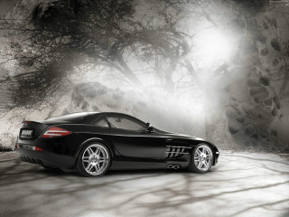 Black sports car driveway tree - matte drawing free wallpaper