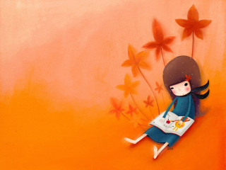 Girl sitting wall book flowers - a painting of a girl free wallpaper