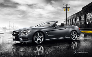 Mercedes sl roadster rainy parking - convertible free wallpaper