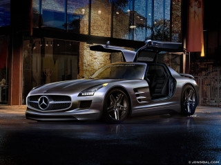 Silver mercedes sls amg night 2 - matte drawing free wallpaper