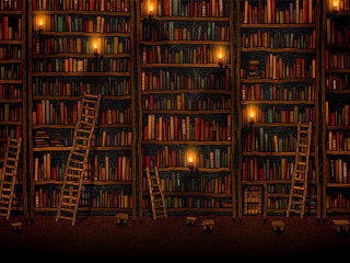 Cozy library candles ladder books - a room free wallpaper