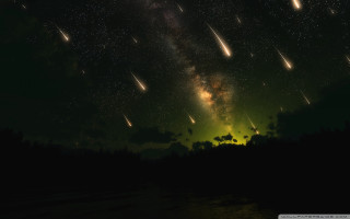 Night sky stars lake trees 2 - many star free wallpaper