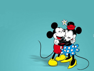 Mickey mouse couple hugging blue - a white flower free wallpaper