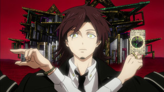 Man suit pointing clock building - a red sky in the background free wallpaper