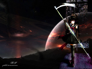 Girl sword planet sky red - a planet free wallpaper for desktop