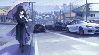 Woman umbrella walking street rain - an umbrella free wallpaper