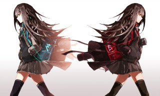 Girl long hair backpack walking - symetrical free wallpaper