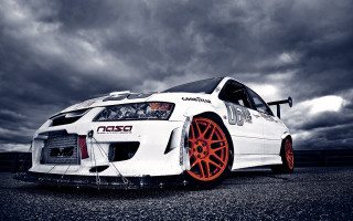 White car orange rims cloudy - orange rim free wallpaper