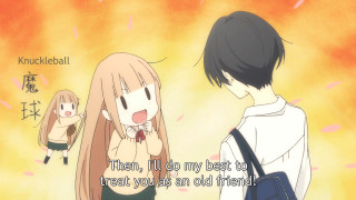 Anime couple characters standing caption - a caption in the middle of the picture free wallpaper