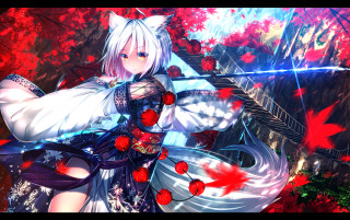 Woman white dress sword red 3 - a red flower free wallpaper for desktop