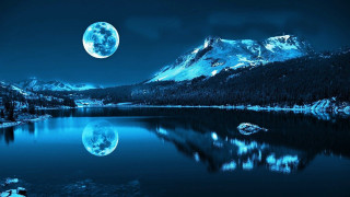 Full moon mountain lake city 2 - full moon free wallpaper