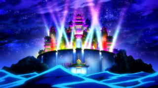 Castle lights sky mountain snow - maximalism free wallpaper