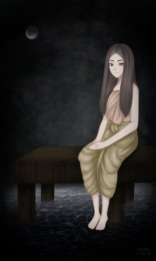 Woman bench dress moon black - free 3d render wallpaper for mobile