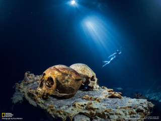 Skulls rock water scuba diver - under free wallpaper