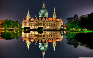 Large building clock tower reflection 5 - german romanticism free wallpaper for desktop