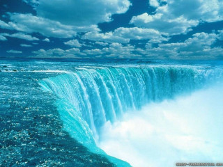 Waterfall ocean blue sky clouds - below free wallpaper