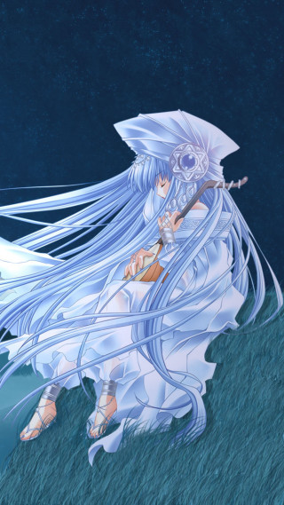 Woman white hair white umbrella - a detailed drawing free wallpaper for mobile