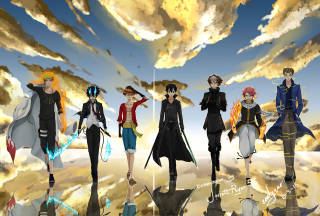 Anime characters cloudy sky reflection - a cloudy sky free wallpaper
