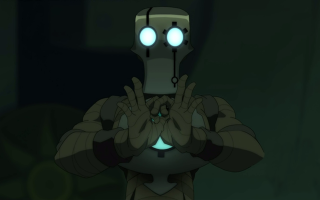 Robot glowing eyes light hand - metal free wallpaper