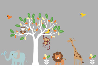 Animals trees giraffe mural wall - a giraffe free wallpaper
