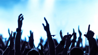 Concert crowd hands up blue - a concert free wallpaper
