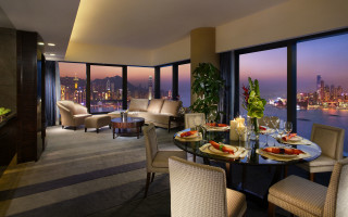 Dining room city view nighttime - a view of the city free wallpaper