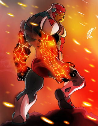 Cartoon character red yellow helmet - flame free wallpaper for mobile