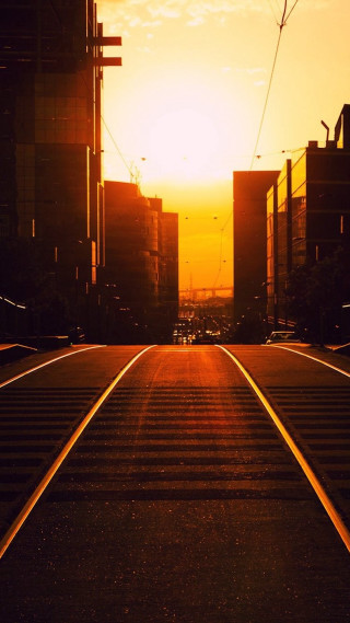 Train track city sunset buildings - free sunset wallpaper for mobile
