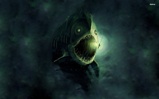 Glowing monster fish open mouth - a large fish free wallpaper