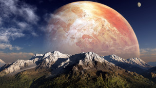 Large red planet mountain range - david free wallpaper