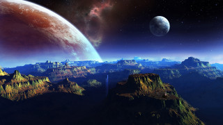 Planet star system mountain waterfall - image of a planet free wallpaper