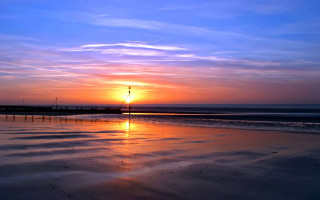 Sunset beach person walking distance - a sunset free wallpaper