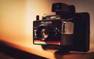 Polaroid camera wooden shelf lens - a len free wallpaper