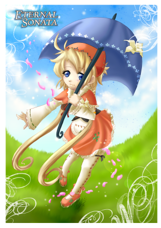 Cartoon girl umbrella sky background - a blue sky background free wallpaper for mobile