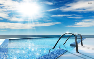Swimming pool ladder sunshine horizon - a swimming pool free wallpaper