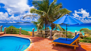 Blue lounge chair pool ocean - a pool free wallpaper