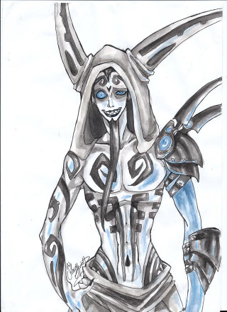 Woman horns hood sword drawing - a drawing free wallpaper for mobile