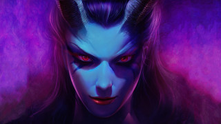 Horned woman red eyes purple - demon free wallpaper