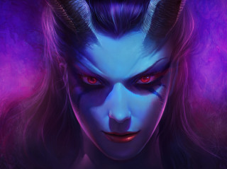 Horned demon woman purple glow - a demon face free wallpaper
