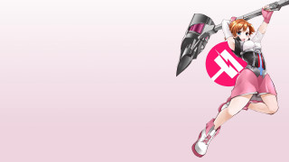 Girl sword flying pink background - a pink circle free wallpaper for desktop