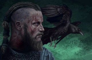 Bald man crow shoulder green - epic fantasy character art free wallpaper
