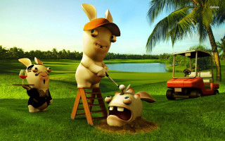 Cartoon character cow field golf - massurrealism free wallpaper