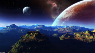 Planet mountains moon background computer - a distant star in the sky free wallpaper
