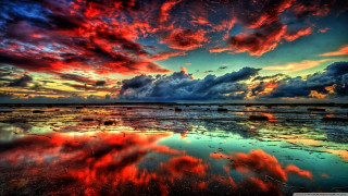 Colorful sky clouds reflection water - sunset time free wallpaper
