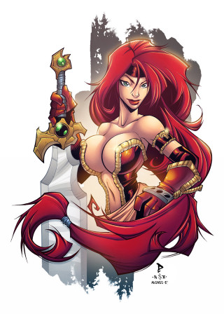 Cartoon woman red hair sword - a cartoon of a woman free wallpaper for mobile