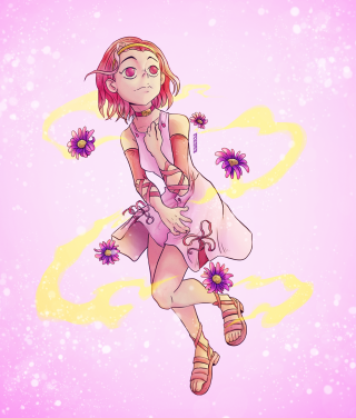 Woman flowers drawing pink background - a yellow border free wallpaper for tablet