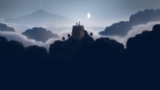 Castle forest moon distant mountain - distant free wallpaper for desktop
